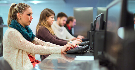 Customer service team working at their computers