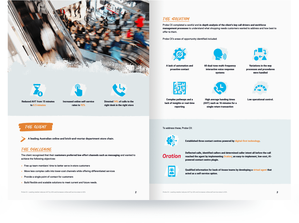 P_AU_inside_Leading retailer reduces AHT by 43% and increases online self service rates to 92%_SEP2023